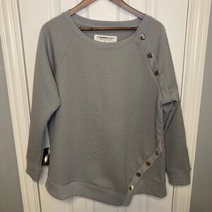 The Sweatshirt Project Women's Large Gray Quilted Asymmetrical Button Pullover